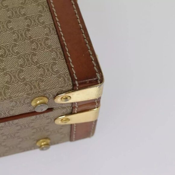 CELINE Macadam Canvas Attache Case Beige Brown Gold Auth 88818 - Picture 3 of 16